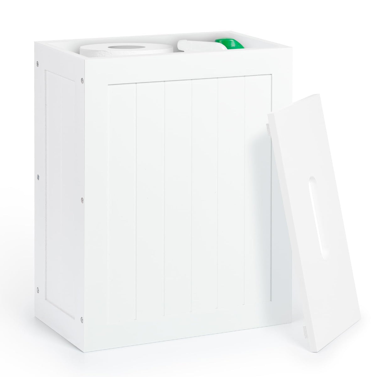 woodluv Toilet Roll Storage, Toilet Paper Storage Basket - Slimline Toilet Paper Holder, Wooden Bathroom Storage boxes, White - image 1