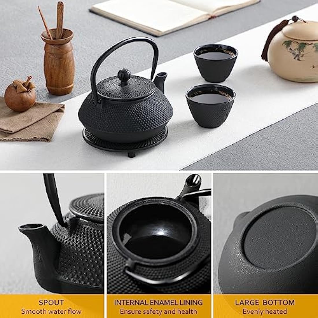 Velaze Cast Iron Teapot Set | Japanese Tetsubin Kettle with Infuser, 700ml