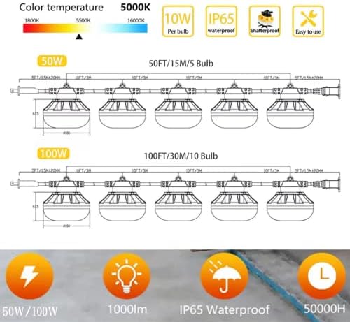 LED Work Light – 100FT 100W Waterproof Construction String Light