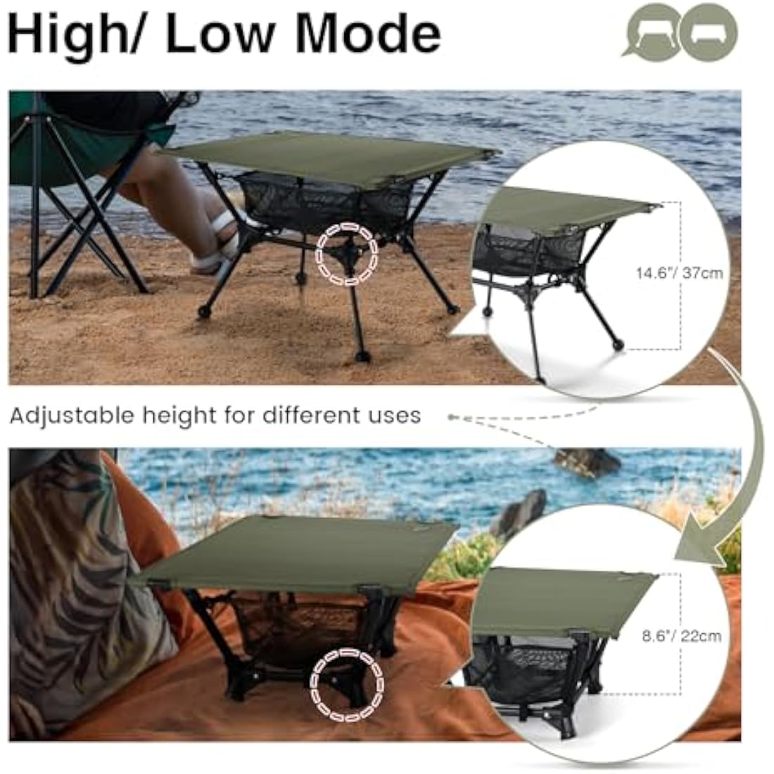 OneTigris Dipper Camping Table | Adjustable Height Folding Aluminum Table