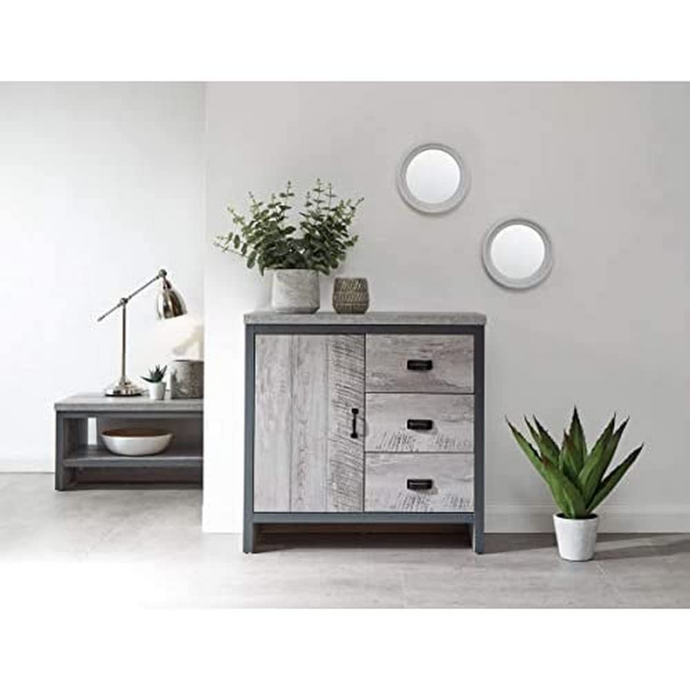 GFW Boston Grey Wood Effect 1 Door 3 Drawer Multi Storage Unit Cabinet - image 1