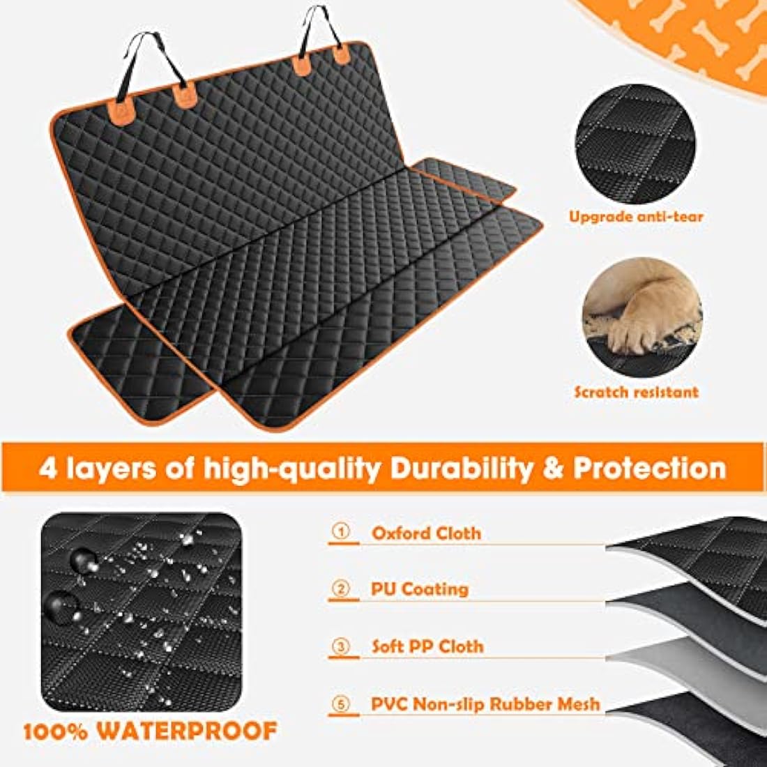 JOEJOY Waterproof Dog Car Seat Cover | 4-in-1 Non-Slip SUV Hammock
