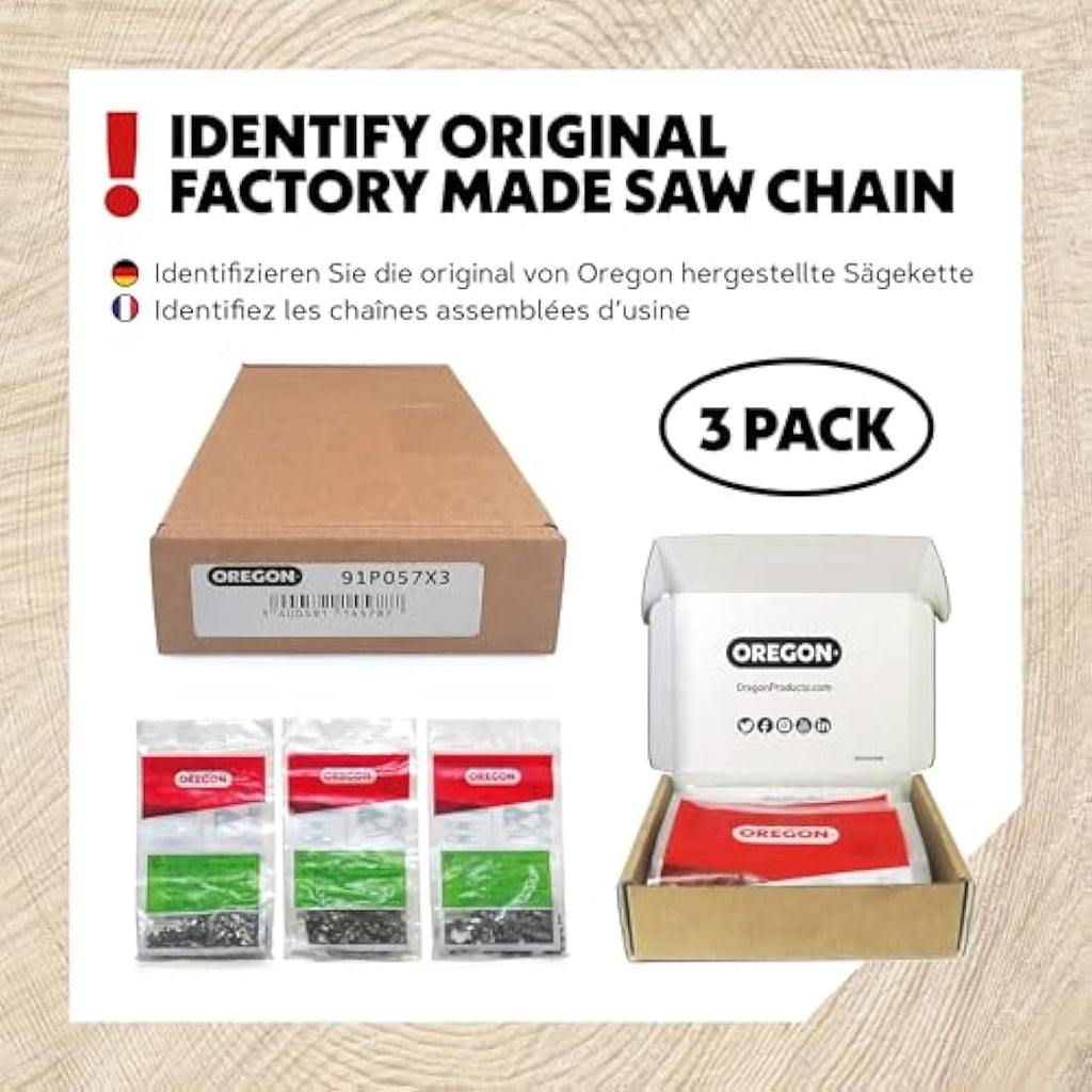 Oregon 16" Chainsaw Chain 3-Pack | 3/8" LP, .050" Gauge, 57 Drive Links