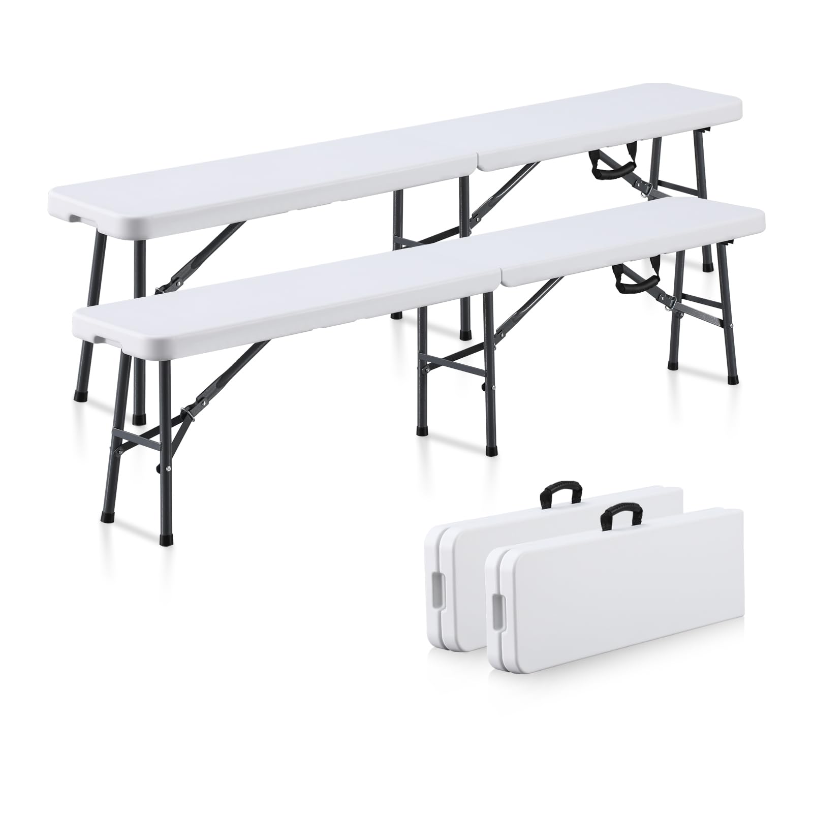 KAIHAOWIN 6FT Plastic Folding Bench - White Portable Seat (2 Pack)