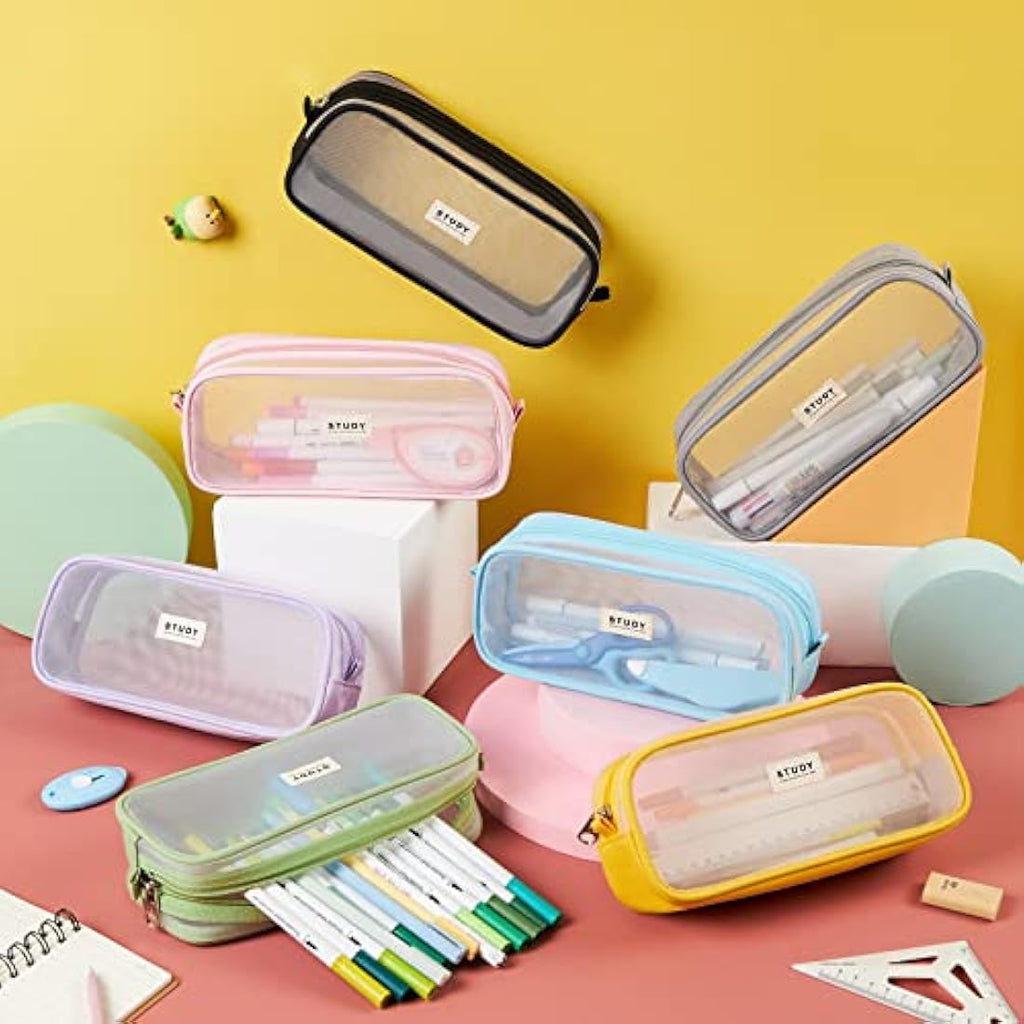 KALIDI Clear Mesh Pencil Case – Large Capacity Stationery Pouch