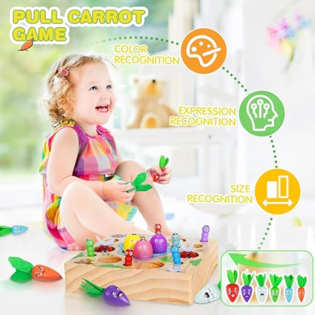 COOLJOY 4-in-1 Wooden Montessori Fishing Game and Carrot Harvest Toy