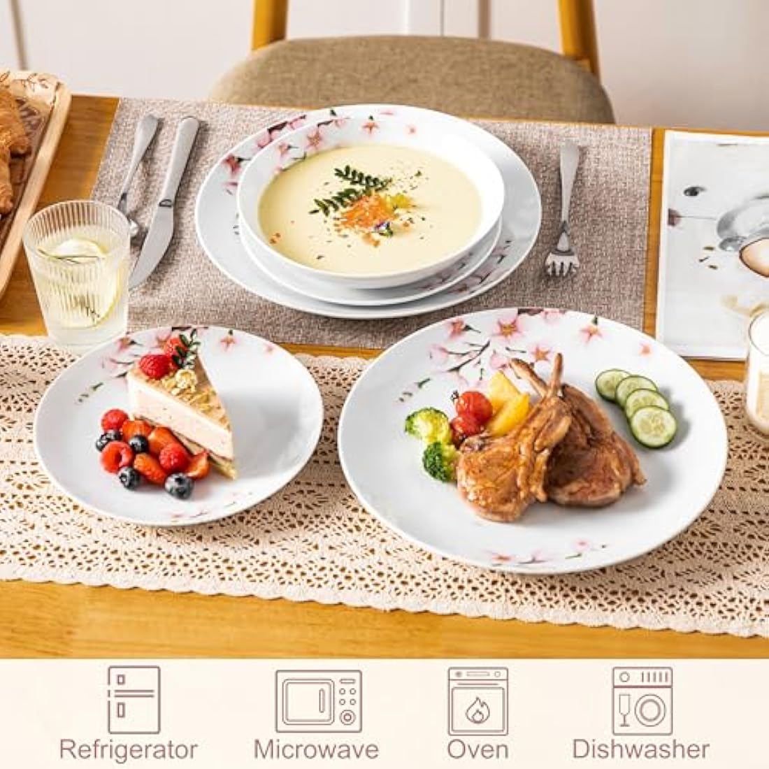 VEWEET Annie 18-Piece Porcelain Dinnerware Set for 6 | Floral Ceramic