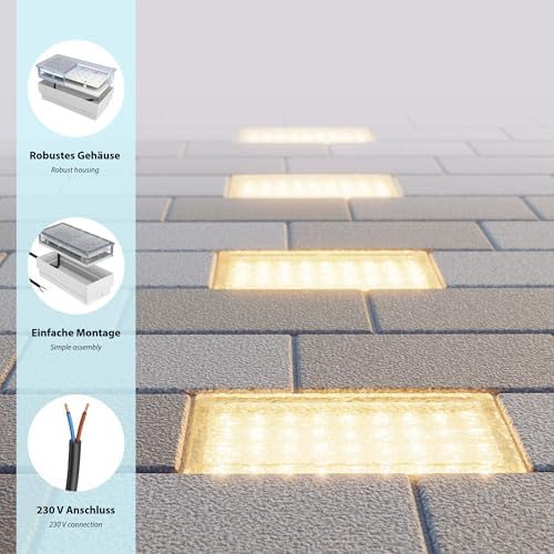 ledscom.de LED Paving Stone Ground Light – IP67 Walkable Warm White 20x10cm