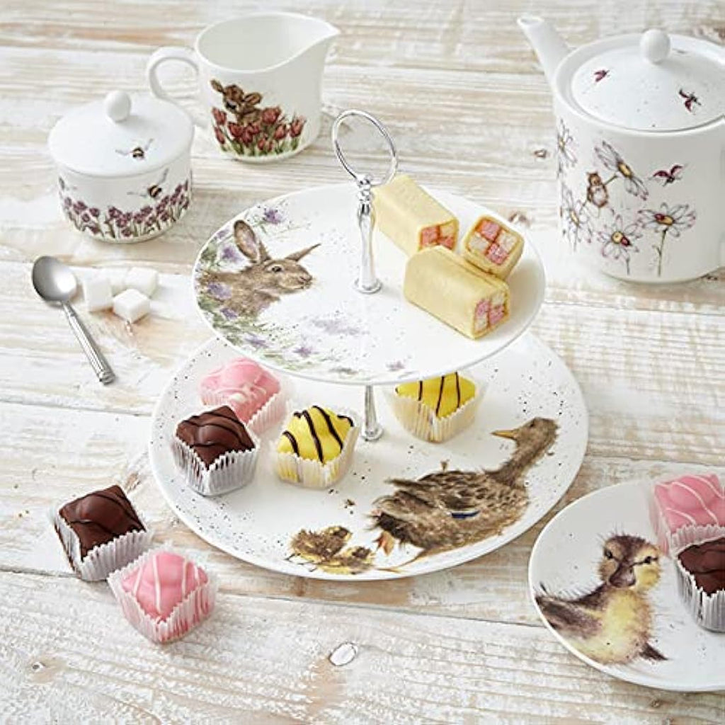 Wrendale Designs 2-Tiered Ceramic Cake Stand | Duck & Bunny Floral