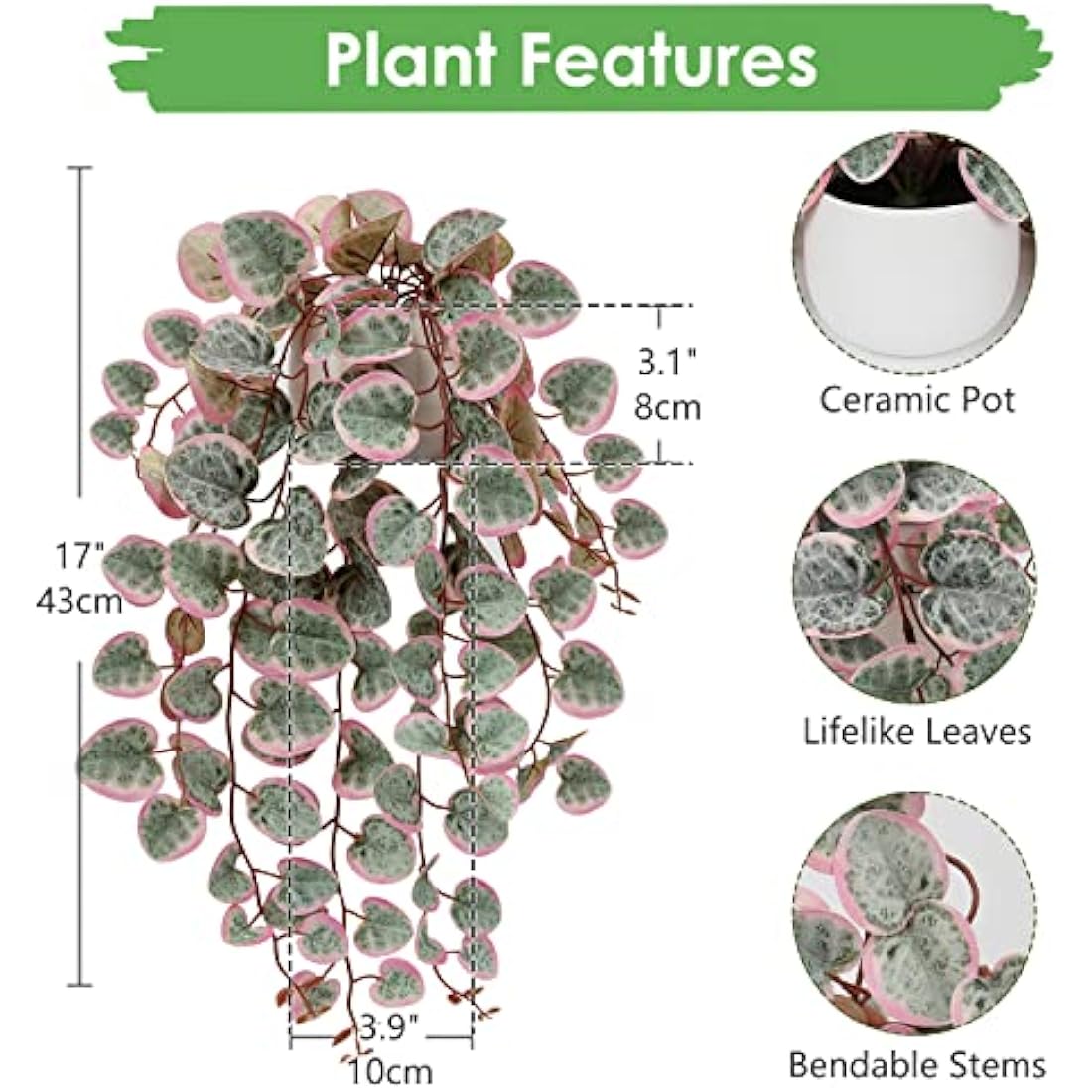 Hollyone Artificial String of Hearts Potted Plants – Faux Trailing Greenery