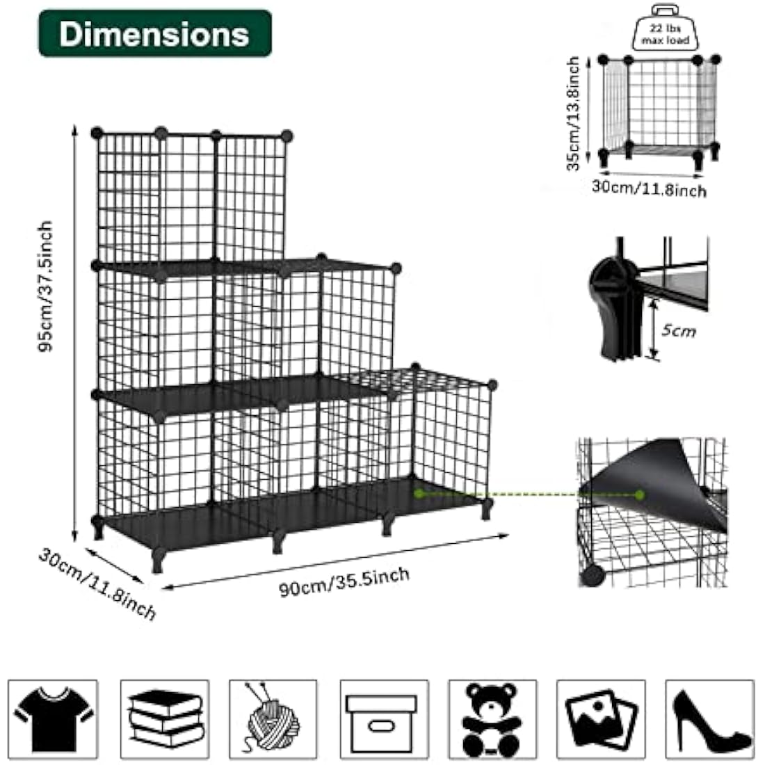 AWTATOS 6-Cube Wire Storage Shelves | Modular DIY Bookcase - Black