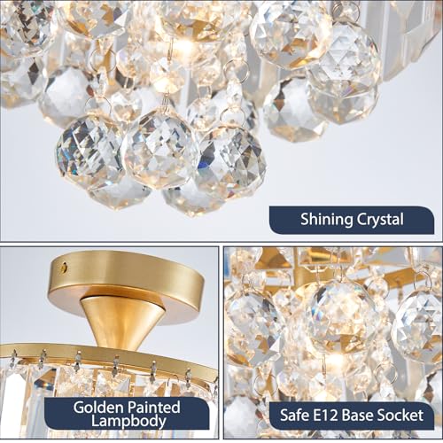 Bestier Modern Gold Crystal Semi-Flush Mount Chandelier – 23cm LED Light