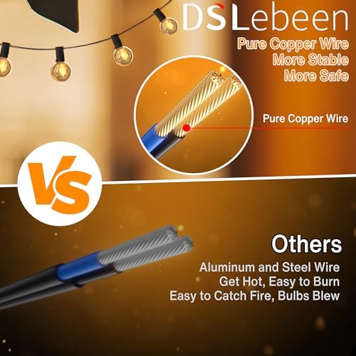 DSLebeen 100ft LED Festoon Lights | 50+2 Shatterproof G40 Bulbs | 2700K