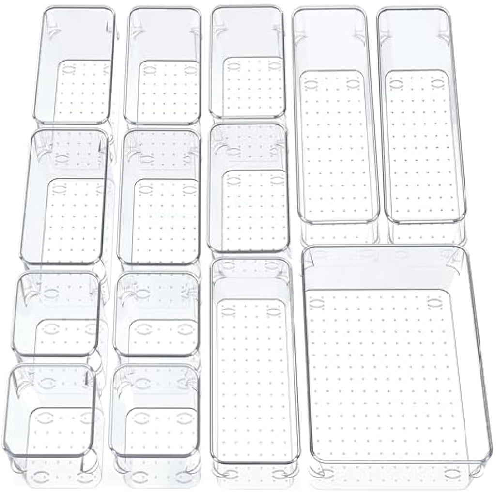 SMAZIUL 14 Pcs Clear Acrylic Drawer Organiser Set | 4 Sizes