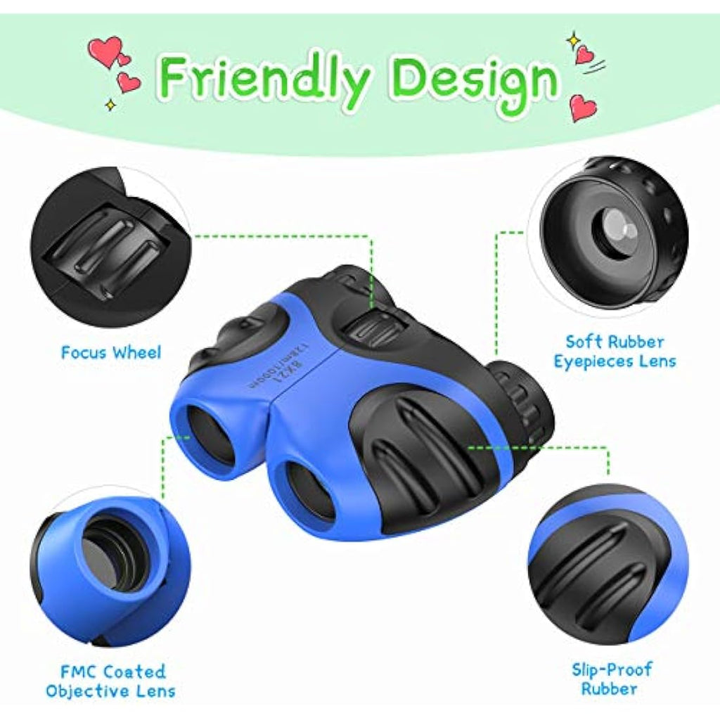 EUTOYZ Kids Binoculars – 8x21 Shockproof High Resolution Optics, Blue