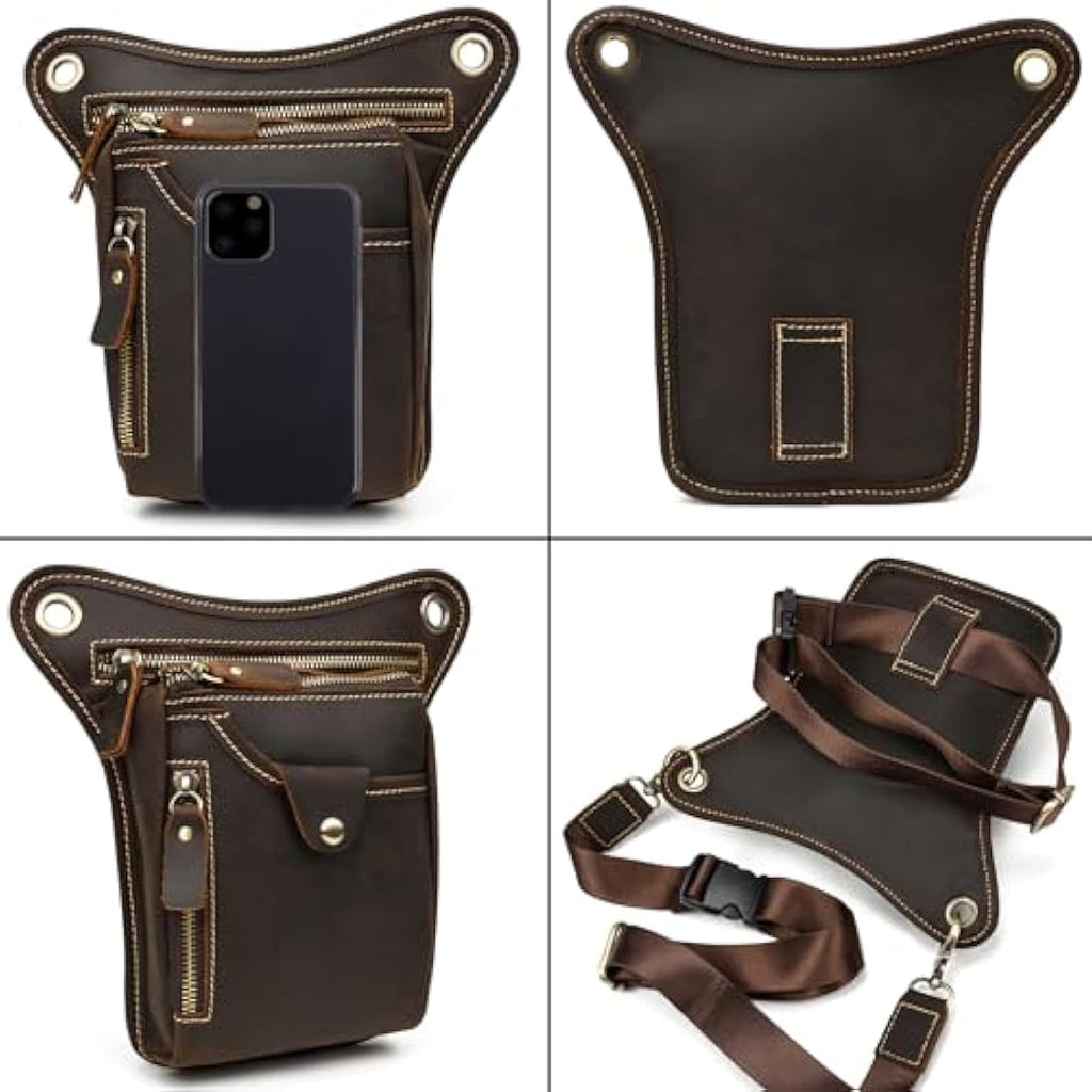 Genuine Leather Motorcycle Leg Bag | Vintage Thigh Waist Pack