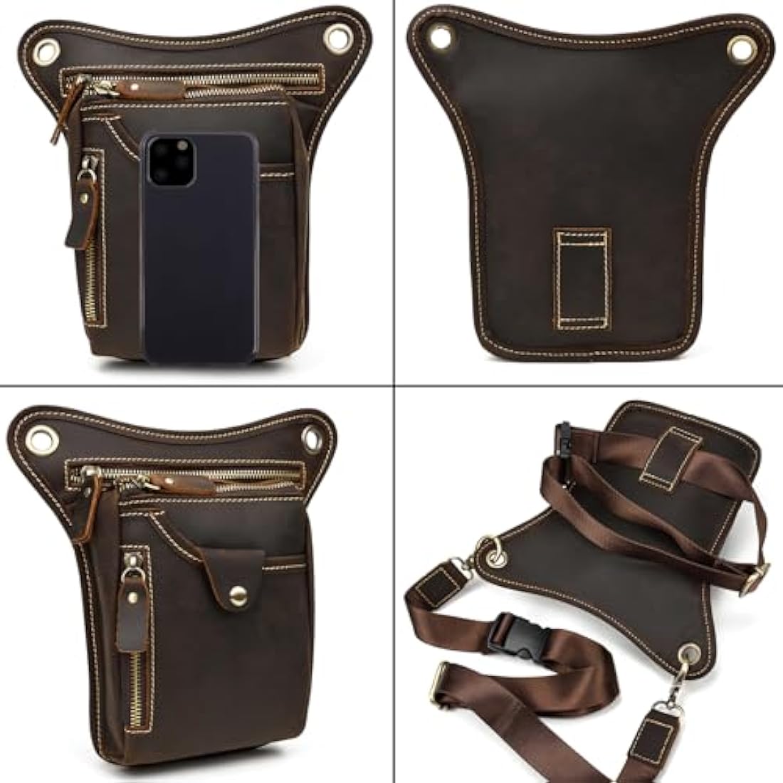 Genuine Leather Motorcycle Leg Bag | Vintage Thigh Waist Pack