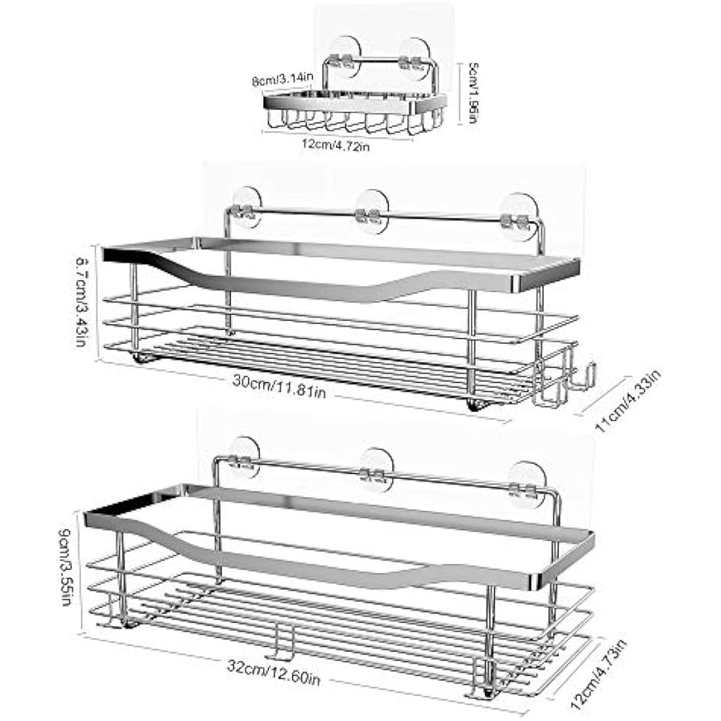 Orimade 3-Pack Shower Caddy – No-Drill Stainless Steel Bathroom Organizer