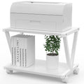 VEDECASA 2-Tier Printer Stand with Wheels | Wood Desktop Storage, White