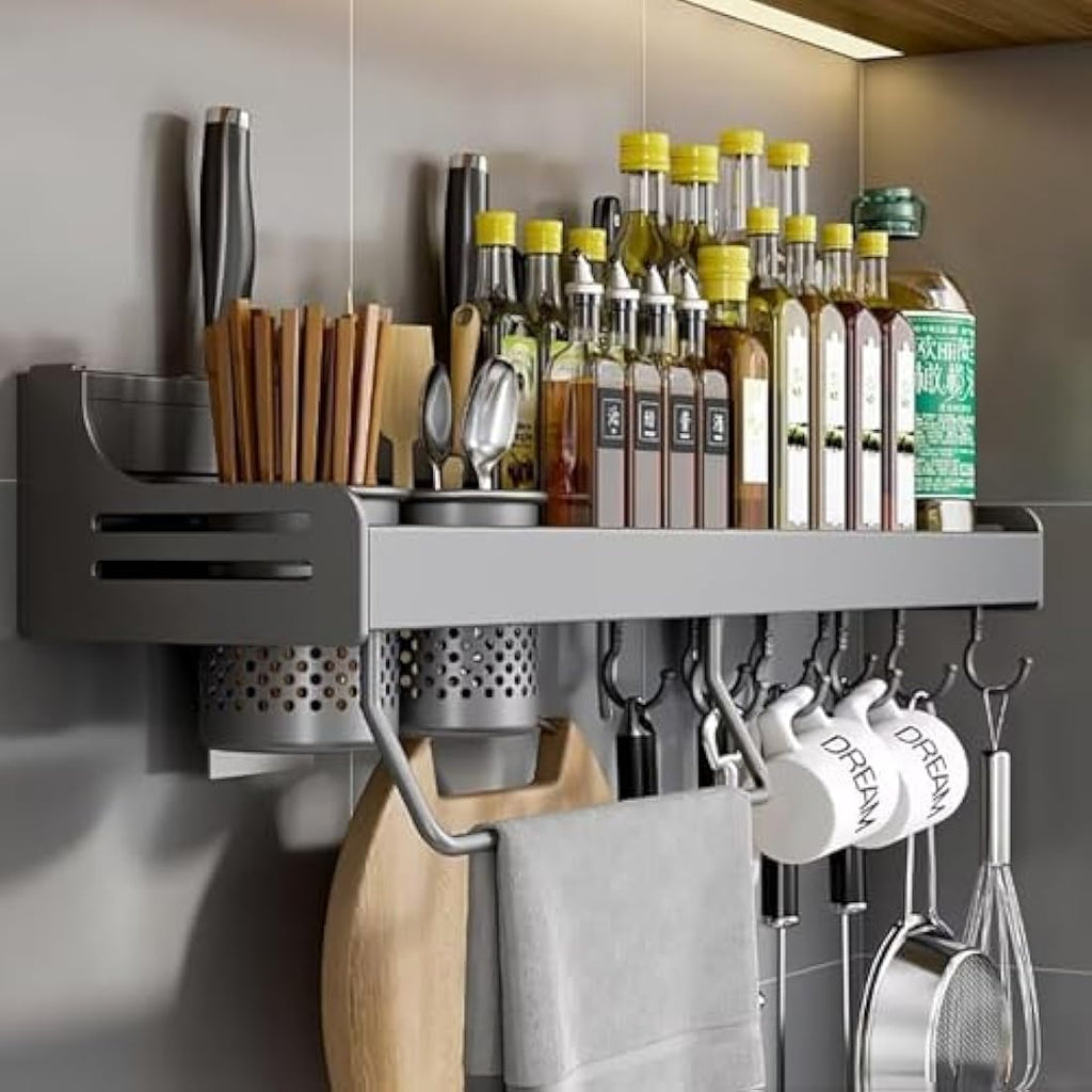 ZOKT Spice Rack – 60cm Wall Mounted Aluminum Kitchen Storage, Grey