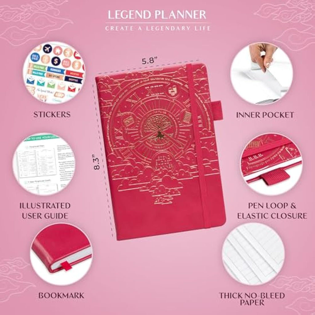 Legend Budget Planner – Vegan Leather Financial Organizer, Hot Pink