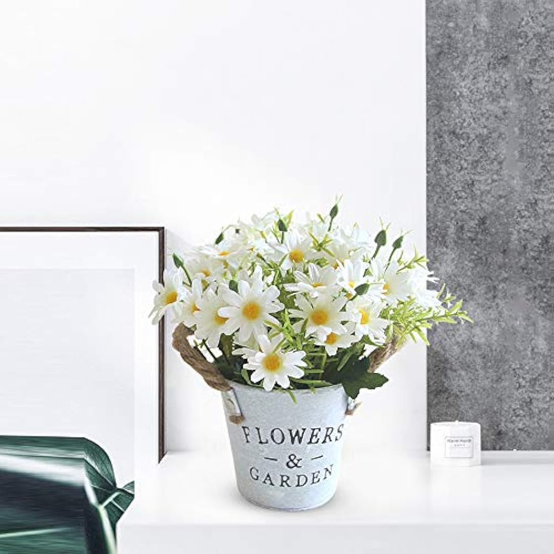 Jolof Store Artificial Flowers in Vintage Metal Pot – White Faux Plants