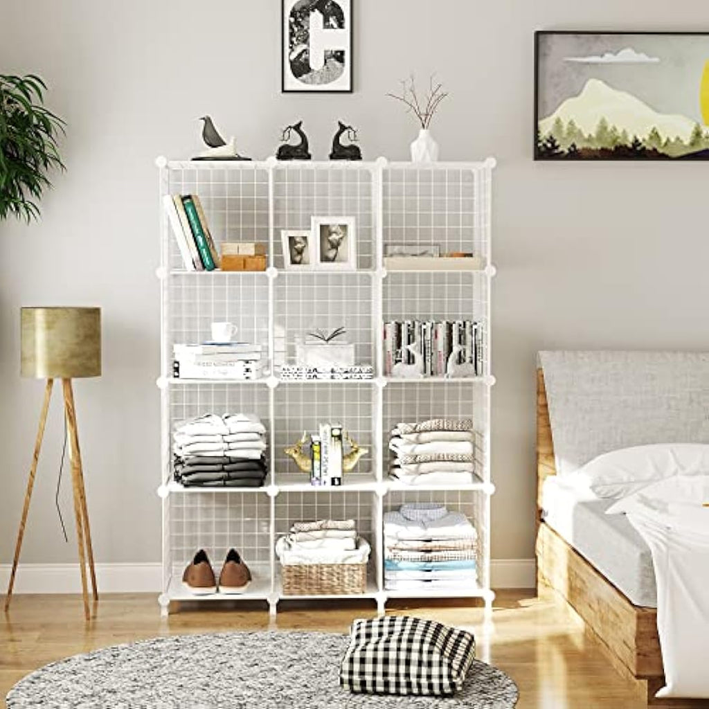 AWTATOS 12-Cube Wire Storage Shelves | Modular DIY Bookcase - White