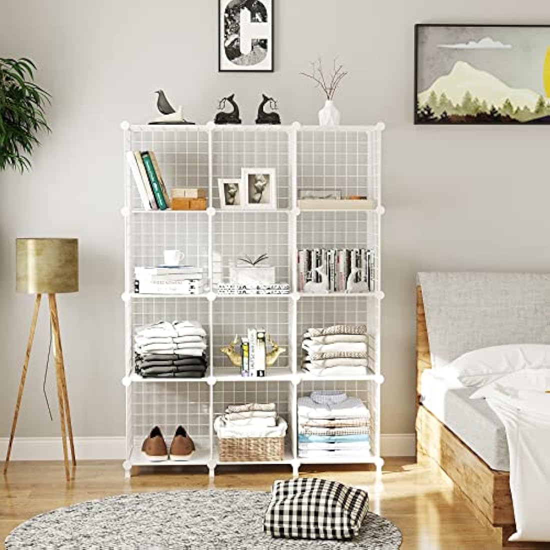 AWTATOS 12-Cube Wire Storage Shelves | Modular DIY Bookcase - White
