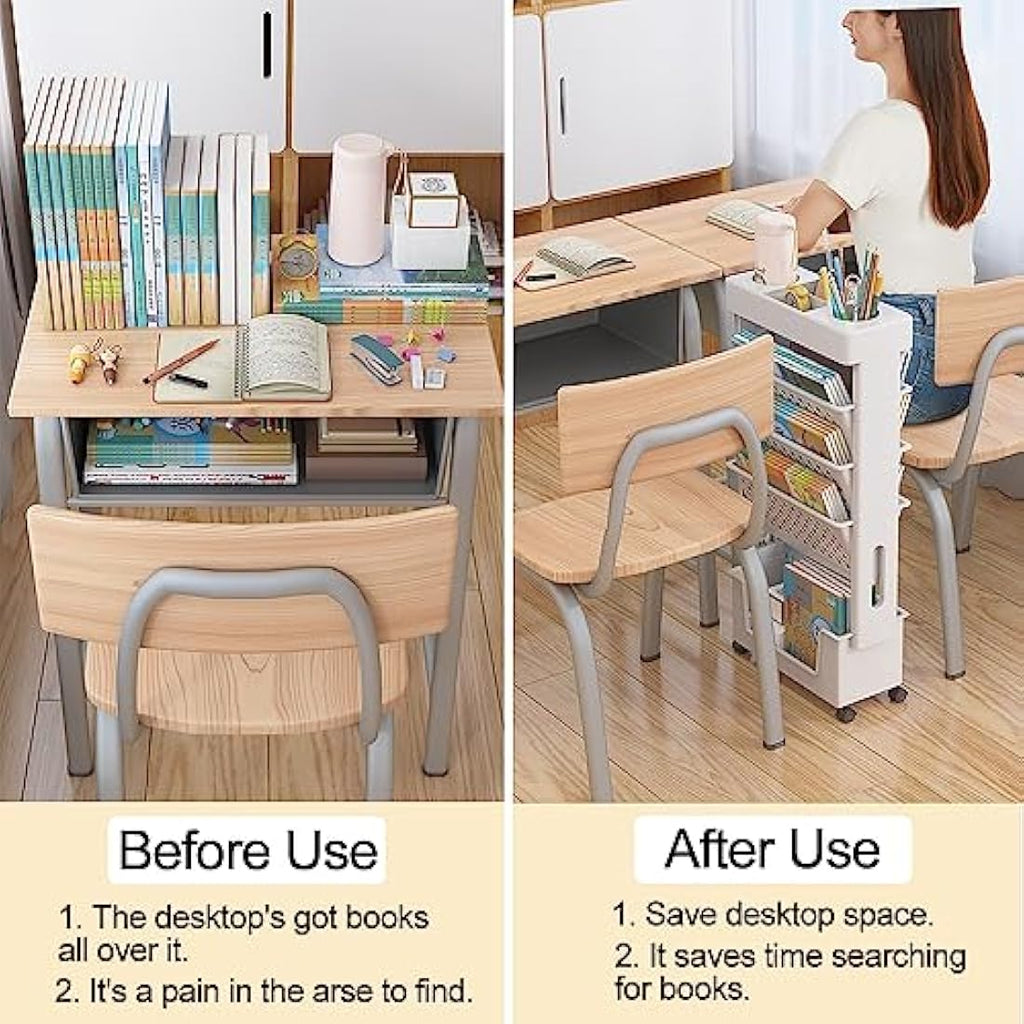 Jolof Store Mobile Bookshelf - Rolling Storage Cart with Wheels, White
