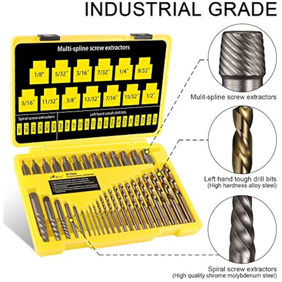 Topec 35-Piece Screw Extractor and Left Hand Drill Bit Set | CR-MO Steel