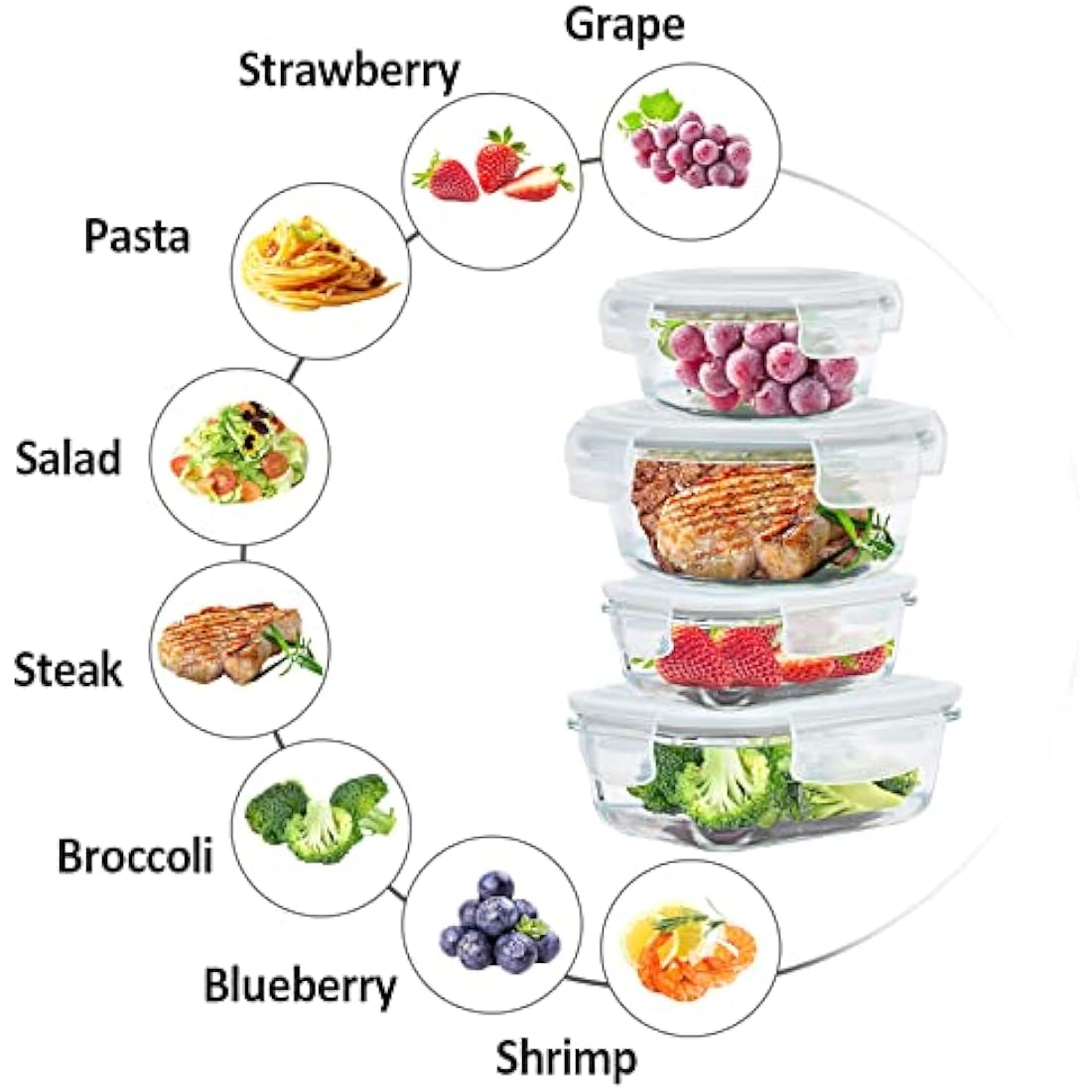 ROSOS 6-Pack Glass Food Storage Containers | Airtight Borosilicate Grey