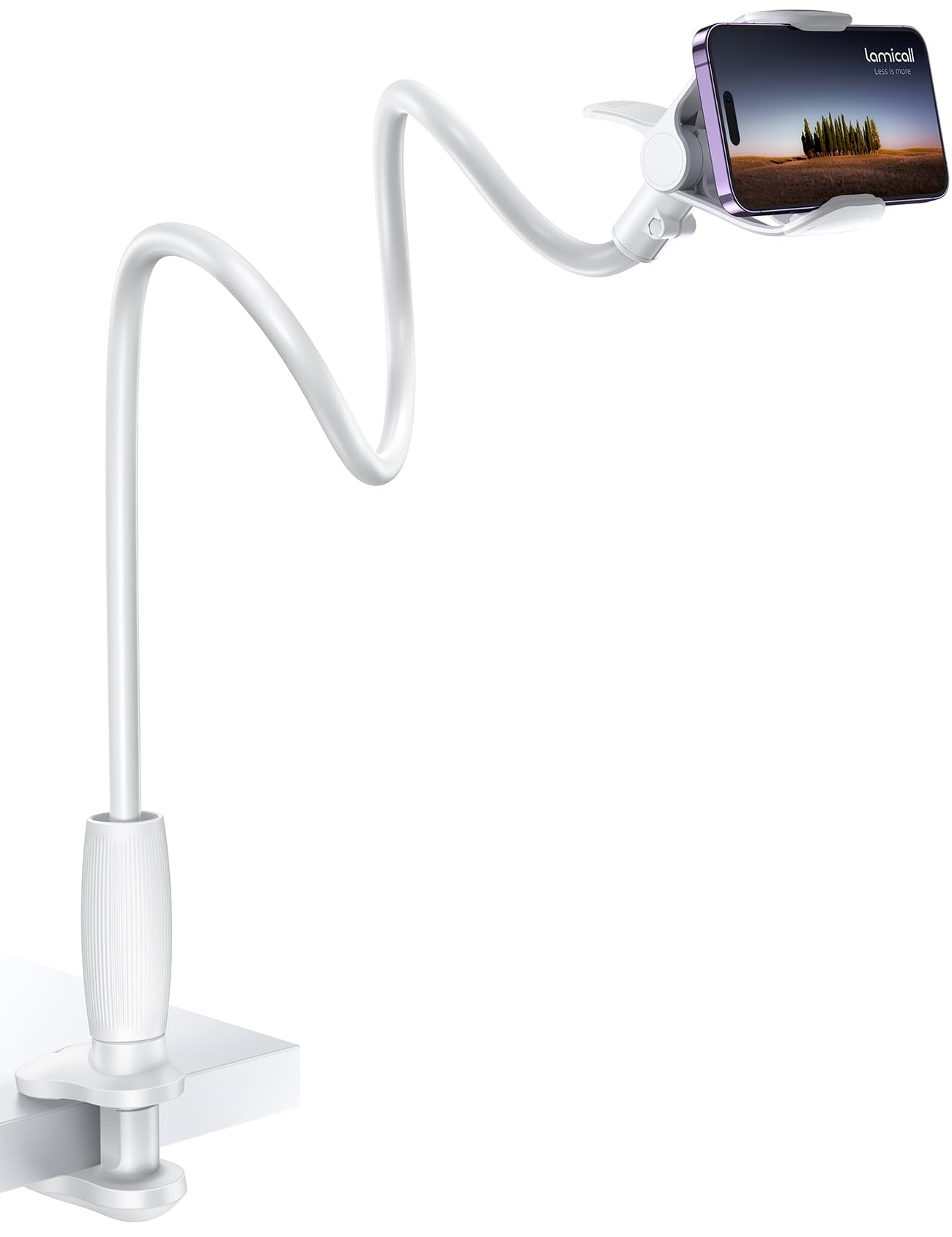 Lamicall Gooseneck Phone Holder – Flexible 360 Arm Bed Mount, White