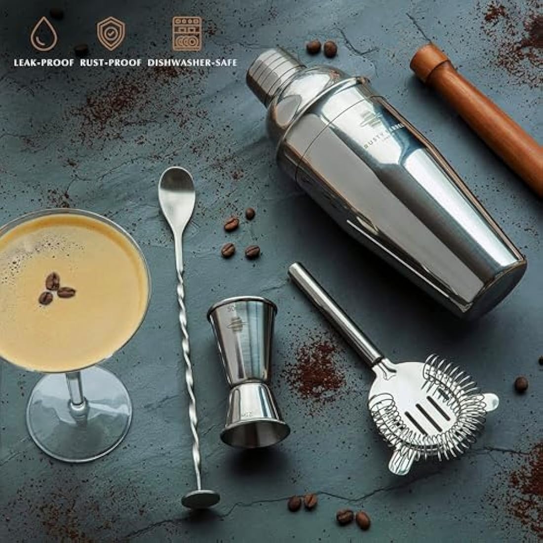Rusty Barrel Mayfair Cocktail Making Kit – 8-Piece Stainless Steel Set