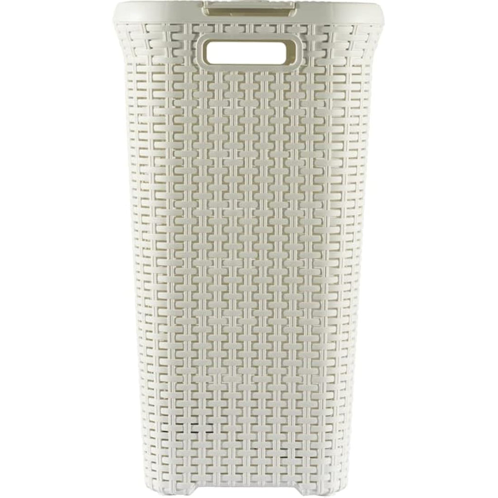 Curver 60L Laundry Hamper – Rattan Style Bathroom Storage, Vintage White