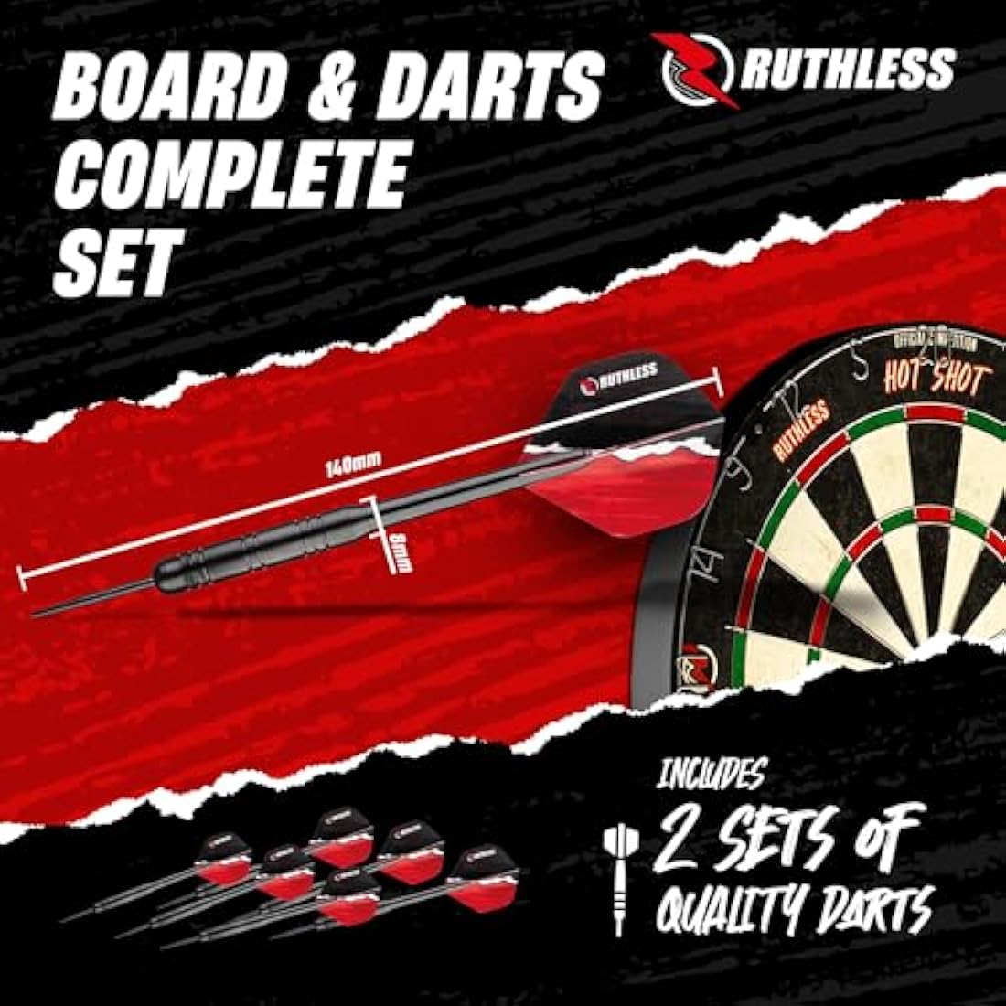 Ruthless Hot Shot Sisal Dartboard Set | Professional Steel Tip Darts