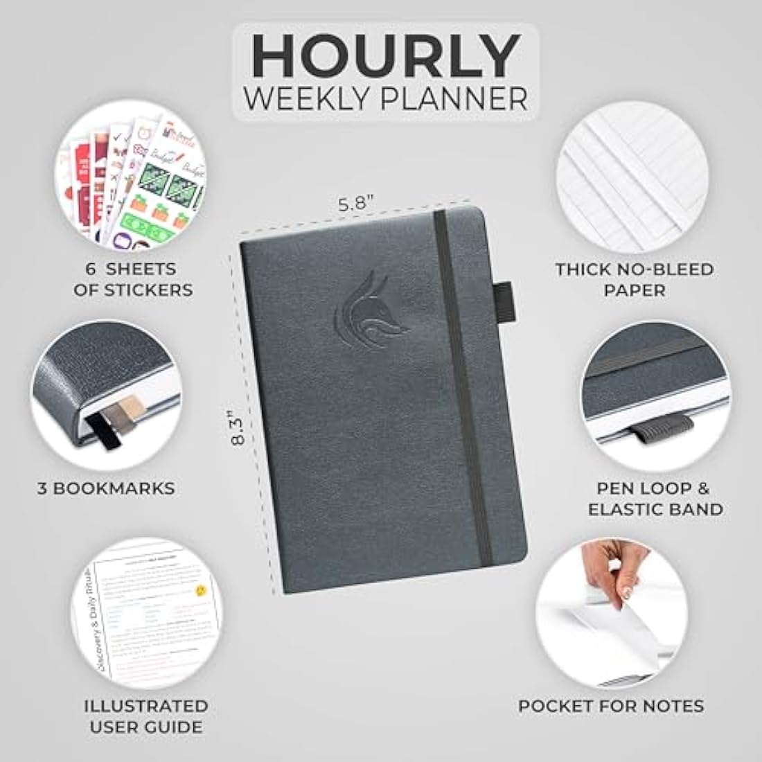 Clever Fox Undated Weekly Planner – A5 Grey Hourly Appointment Book