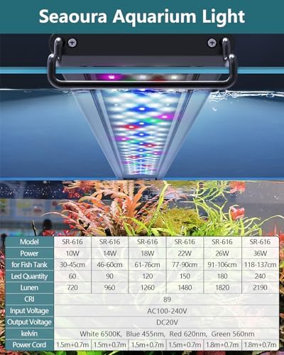 SEAOURA Full Spectrum LED Aquarium Light with Timer | 61–76cm