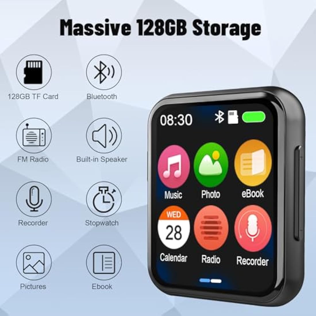 AiMoonsa 128GB MP3 Player with Bluetooth 5.3 | 2.0" Full Touch Screen HiFi
