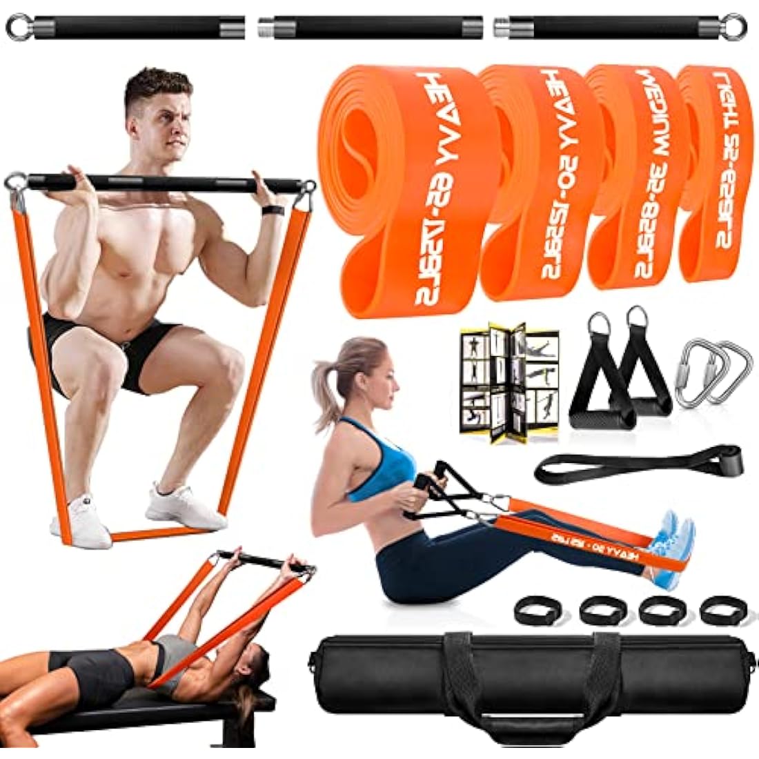 DASKING Resistance Bands Set with 98cm Detachable Bar - Home Gym Workout Kit