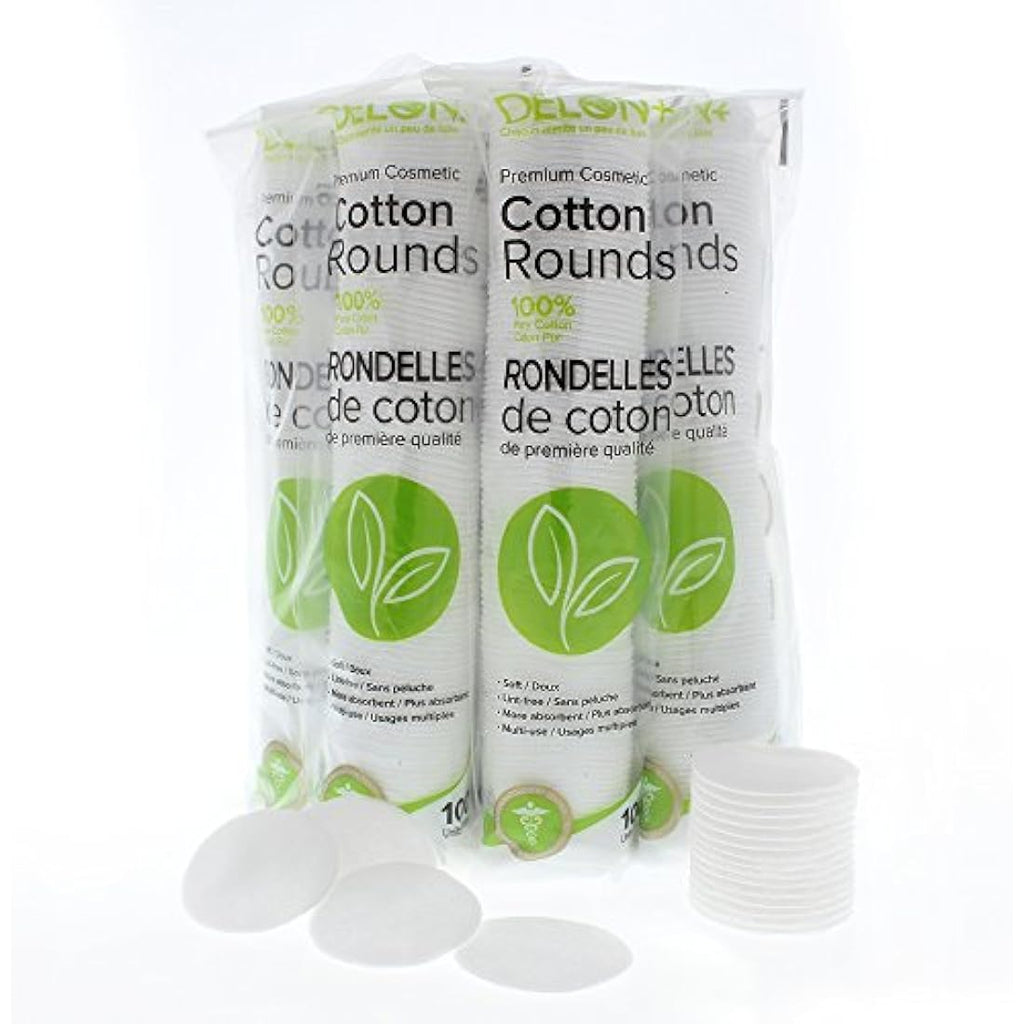 Delon+ Premium Cotton Rounds with Aloe Vera & B5 - 100 Count (8 Pack)