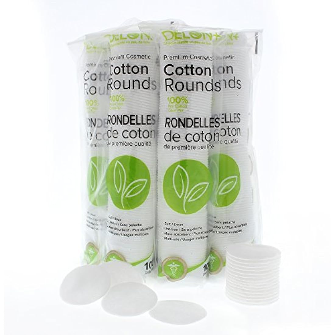 Delon+ Premium Cotton Rounds with Aloe Vera & B5 - 100 Count (8 Pack)