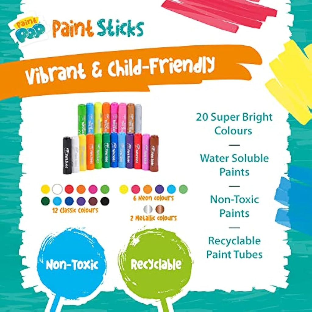 Paint Pop Mess-Free Paint Sticks for Kids - 20 Pack with Storage Tub