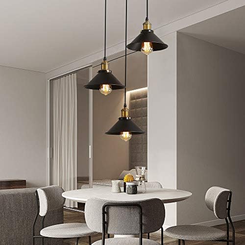 DELIPOP Industrial 3-Light Vintage Pendant Light – Black Metal E27