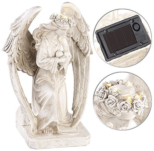 Lunartec Solar LED Guardian Angel - 24.5cm White Polyresin Grave Light
