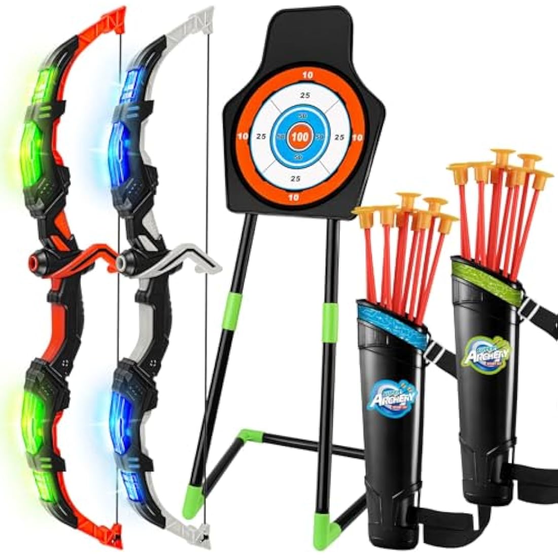 Own1one Kids Archery Set with LED Lights – Bow and Arrow Toy with Target