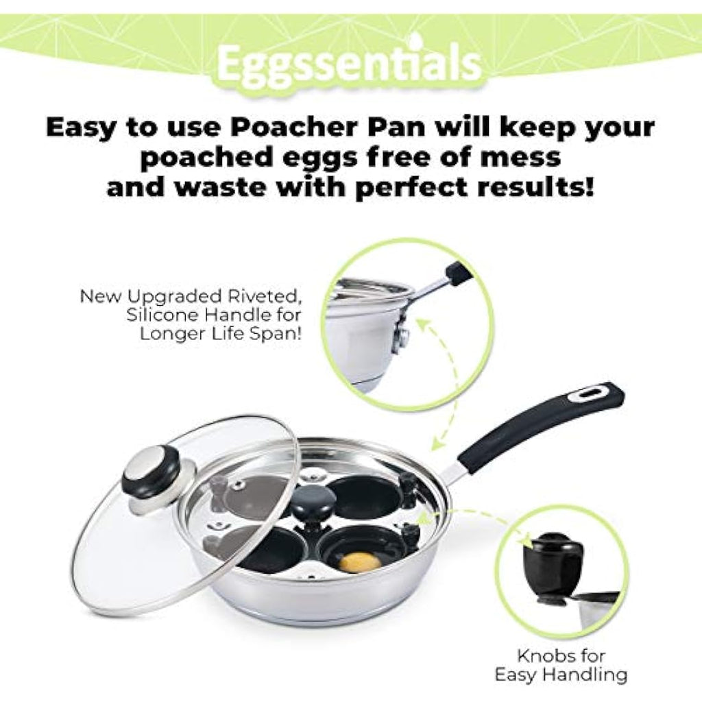 Eggssentials 4-Cup Egg Poacher Pan – Nonstick Stainless Steel Induction