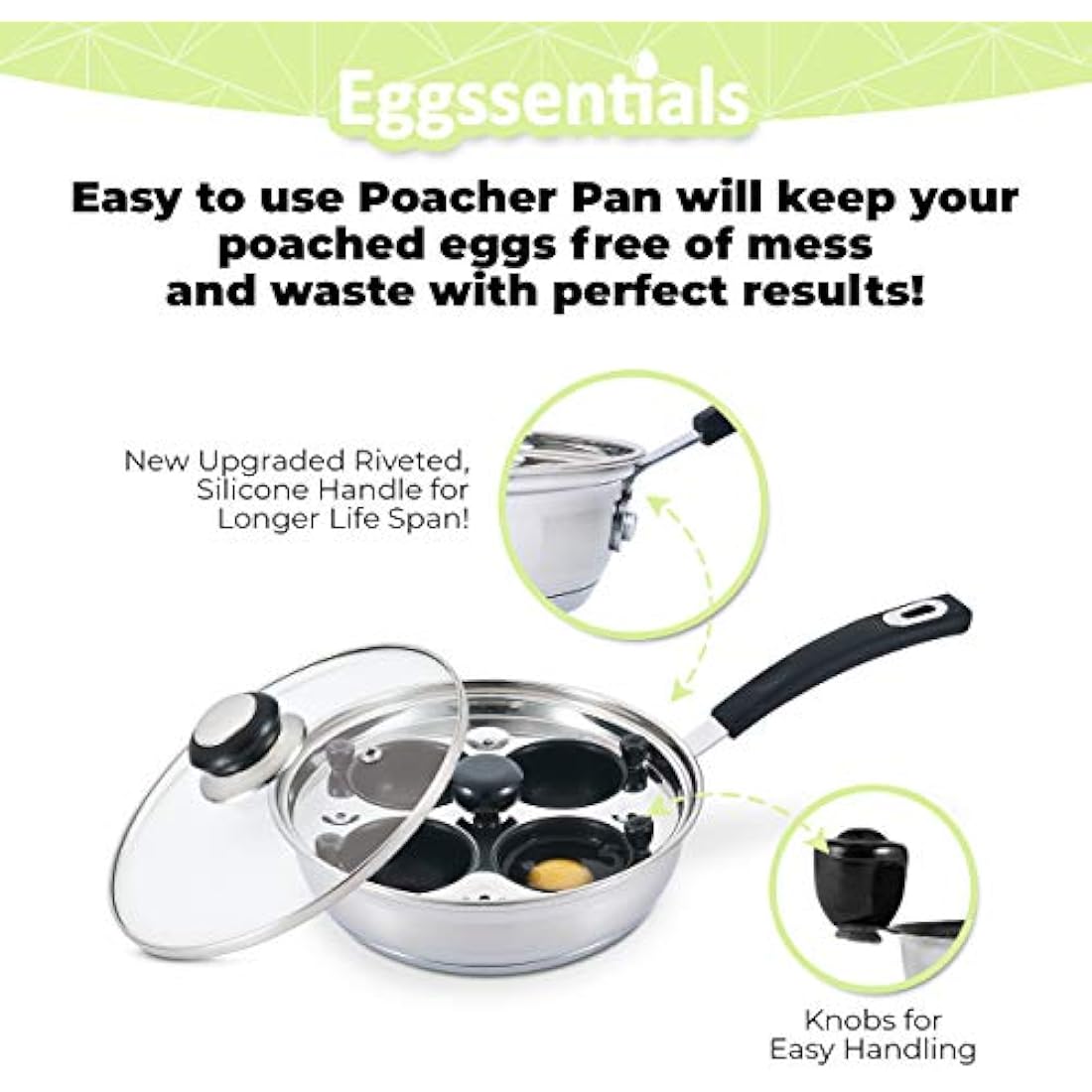 Eggssentials 4-Cup Egg Poacher Pan – Nonstick Stainless Steel Induction