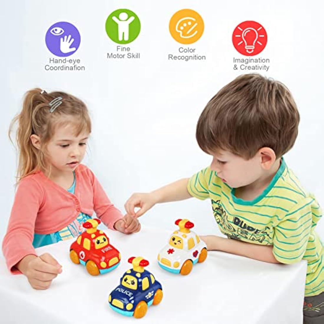 LEADSTAR Cartoon Wind Up Toy Cars | 3-Pack Press and Go Toddler Toys