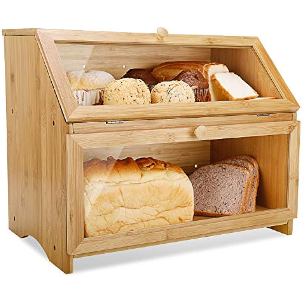 Leader Accessories Large 2-Layer Bamboo Bread Box – Double Decker Bin