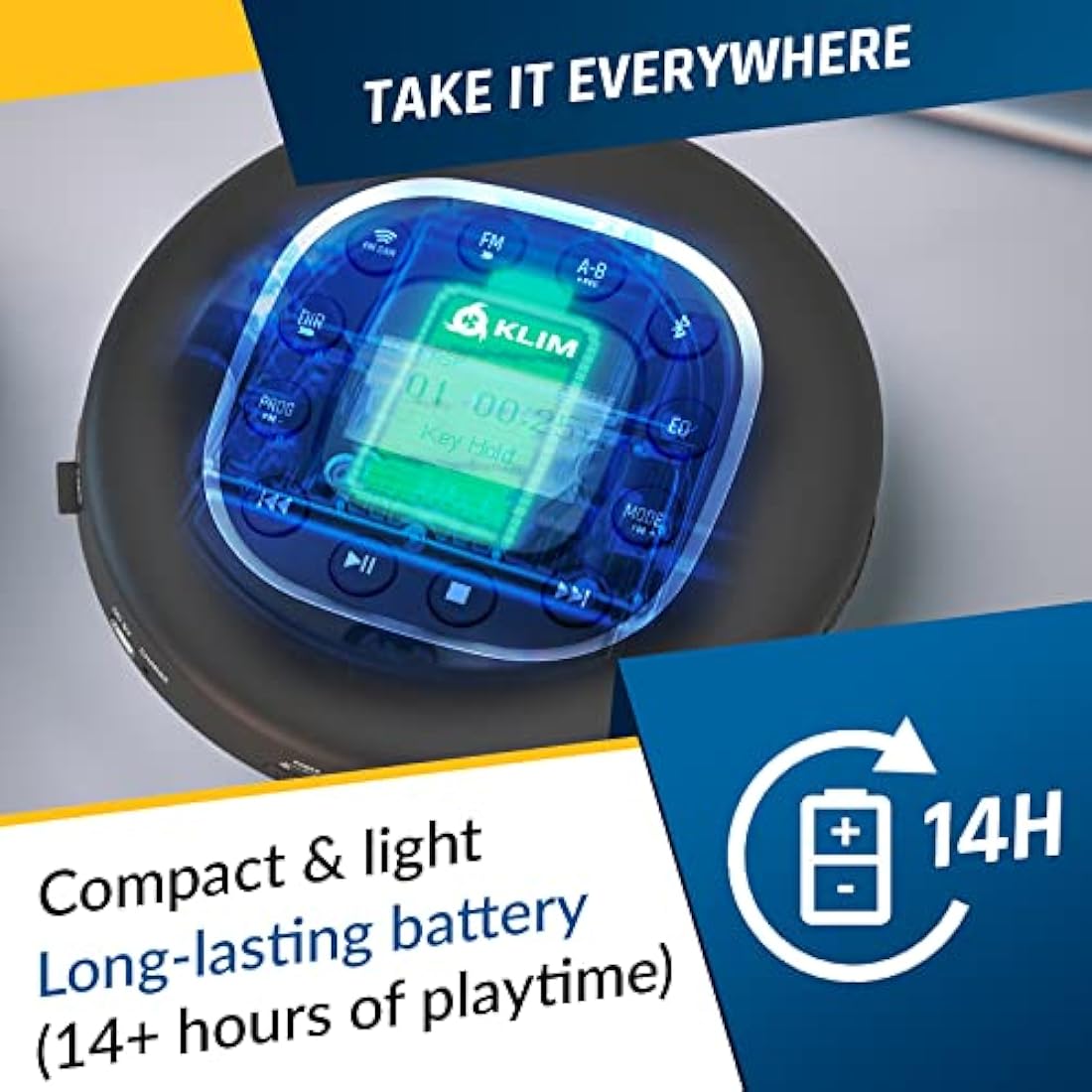 KLIM Journey Portable CD Player – Bluetooth, FM Transmitter & Rechargeable